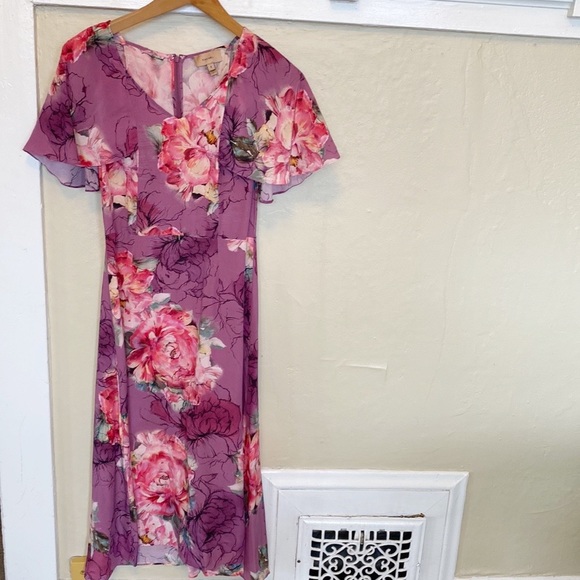 Anthropologie Purple Floral Midi Dress - Picture 2 of 9